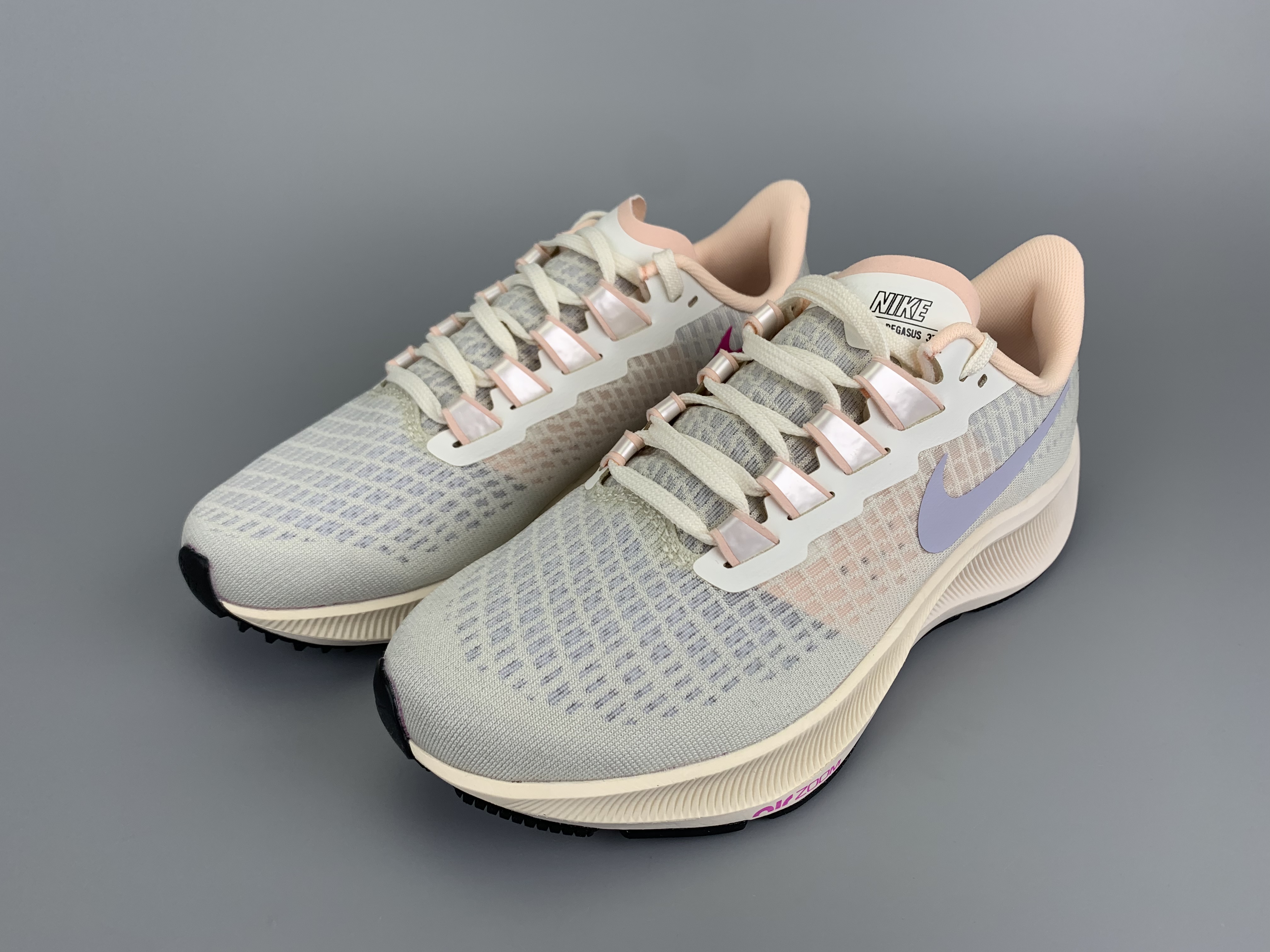 Women Nike Zoom Pegasus 37 Grey Pink White Shoes - Click Image to Close